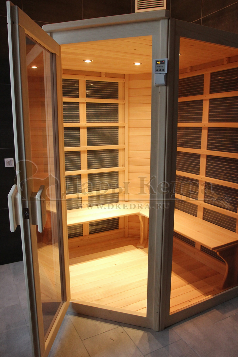 Двухместная угловая инфракрасная сауна кабина из кедра с карбоновыми излучателями